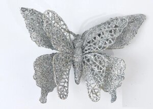 Декор новорічний метелик з глітером срібло