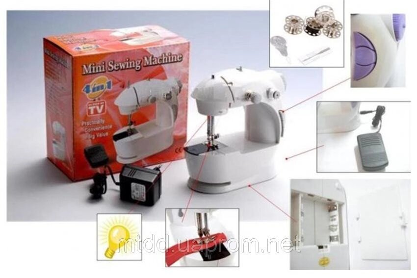 Міні швейна машинка 4 в 1 + педаль маленька ручна портативна - інтернет магазин