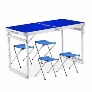 Посилений кемпінговий складний набір стіл та 4 стільці для пікніка Синій