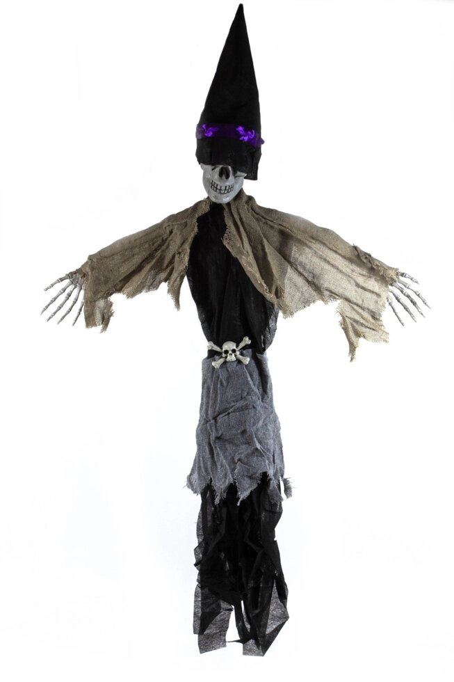 Підвісна Скелет в капелюсі декор на Хеллоуїн 90 см від компанії Інтернет магазин "Megamaks" - фото 1