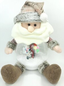 Плюшевий Дід Мороз з кулею зі снігом декор на Новий Рік