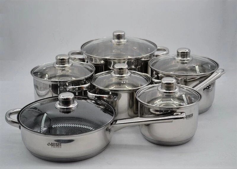 Посуд кухонний набір 12 предметів Benson BN-208 з високоякісної нержавіючої сталі від компанії Інтернет магазин "Megamaks" - фото 1