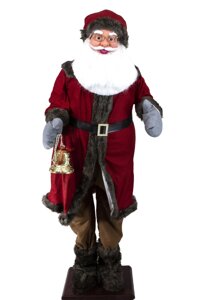 Санта Клаус в рукавицях і з дзвоном музичний Дід Мороз 190см