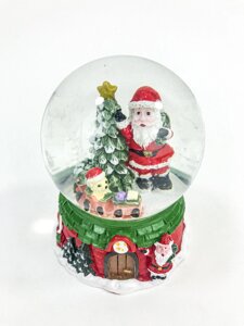 Куля зі снігом всередині новорічний декор Дід Мороз з ялинкою