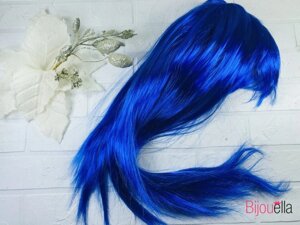 Синій карнавальний довгий парик 58 см, 120 гр на новорічні заходи