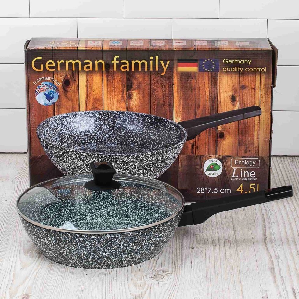 Сковорода гранітна 28 см 4,5 л з кришкою German Famili GM 051-28 від компанії Інтернет магазин "Megamaks" - фото 1