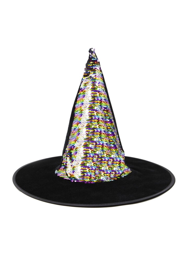 Стильна капелюх відьмочки з кольоровими чорними паєтками на Хеллоуїн, маскарад від компанії Інтернет магазин "Megamaks" - фото 1