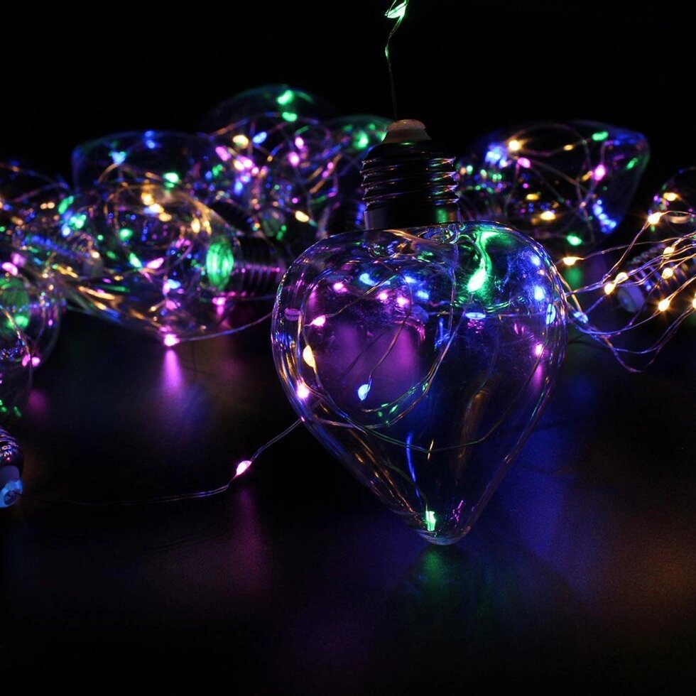 Світлодіодна LED 150 гірлянда у вигляді лампочки сердечка мультикольорова від компанії Інтернет магазин "Megamaks" - фото 1
