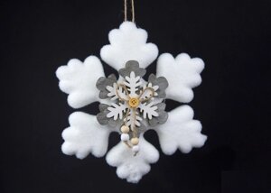 Прикраса біла сніжинка з декором