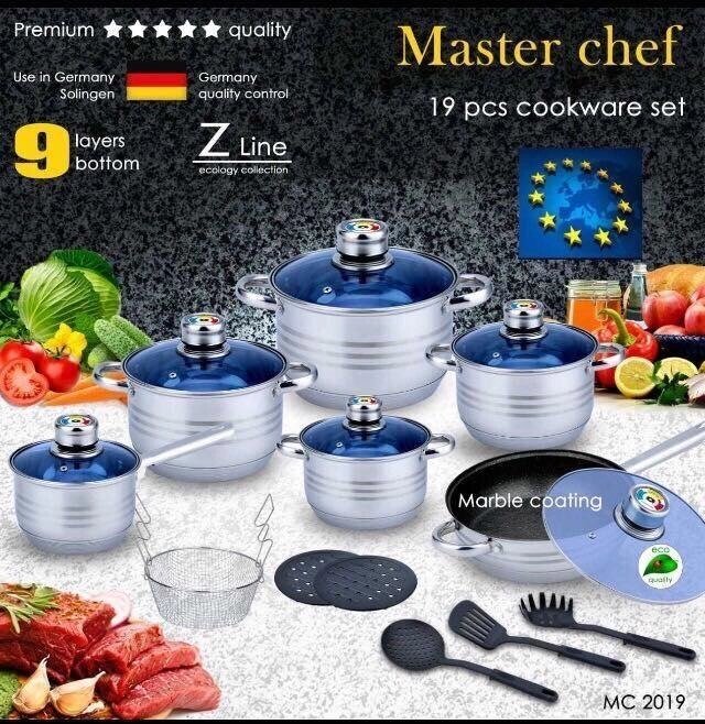 Великий набір посуду 19 предметів Master Chef сковорода керамічне покриття від компанії Інтернет магазин "Megamaks" - фото 1