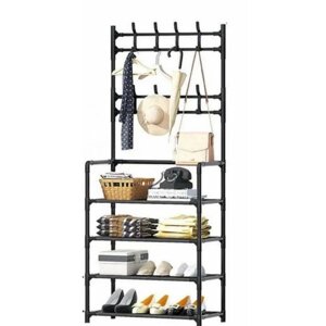 Вішалка для одягу в передпокій з полицями для взуття Simple floor clothes rack 145х78х28 см чорна