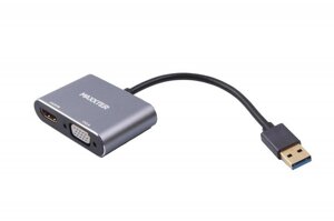 Адаптер-перехідник maxxter USB HDMI+VGA M/F grey (V-AM-HDMI-VGA)