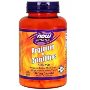 Аргінін NOW Foods Arginine And Citruline, 500mg/250 mg 120 Veg Caps