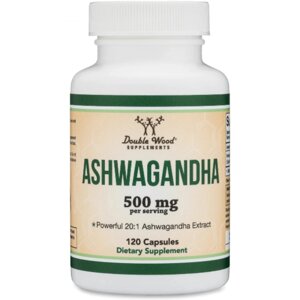 Ашваганда Double Wood Supplements Ashwagandha 20:1 Extract 500 mg (2 caps per serving) 120 Caps