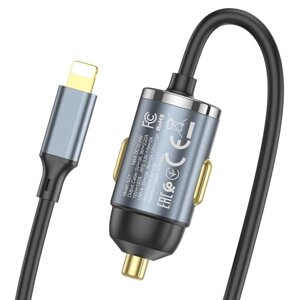 Автомобільний зарядний пристрій із кабелем Hoco NZ7 USB 18W iPhone Lightning 20W Сірий