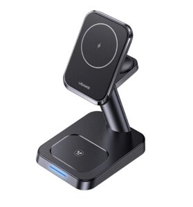 Бездротове зарядний пристрій Usams US-CC150 3in1 Magnetic Wireless Charging Stand 20W Black (CC150WXC01)