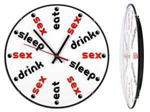 Годинник настінний ДімАрт Еat drink sleep sex Тихий хід 30х30х5 см Білий (19049)