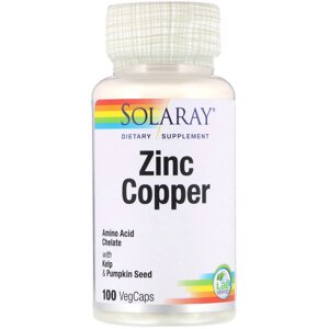 Цинк та Мідь Zinc Copper Solaray 100 вегетаріанських капсул