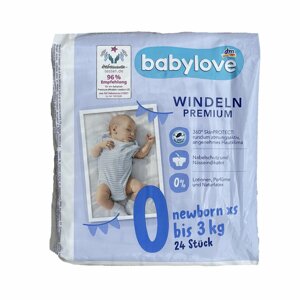 Дитячі підгузки Babylove Premium 0 newborn XS (до 3 кг) 24 шт