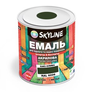 Емаль для підлоги та інших поверхонь акрилова SkyLine Хакі-олива RAL 6006 0.75 л