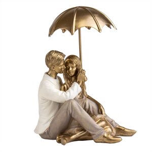 Фігурка декоративна Lefard AL186618 Lovers under an umbrella 17x14x13 cm Золотистий