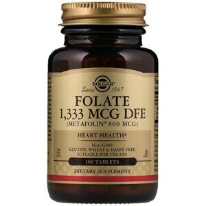 Фолієва кислота Solgar Folate (As Metafolin) 800 mcg 100 Tabs