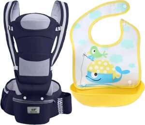 Хіпсіт ерго-рюкзак кенгуру перенесення слюнявчик-трансформер Baby Carrier 20 кг 6 в 1 Темно-синій (vol-9862)