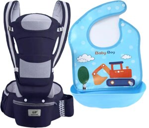 Хіпсіт ерго-рюкзак кенгуру перенесення слюнявчик-трансформер Baby Carrier 20 кг 6 в 1 Темно-синій (vol-9867)