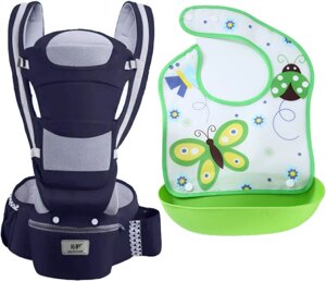 Хіпсіт ерго-рюкзак кенгуру перенесення слюнявчик-трансформер Baby Carrier 20 кг 6 в 1 Темно-синій (vol-9868)