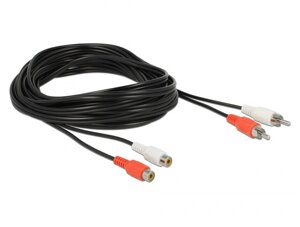 Кабель аудіо-подовжувач Delock RCA 2x2 M/F 5.0m Stereo Gold Cu чорний (70.08.5807)