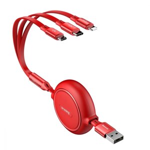 Кабель Baseus Golden Loop 3 в1 USB to Micro / Lightning / Type-C 3.5A 1.2 m CAMLT-JH Червоний