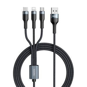 Кабель для заряджання USB Remax RC-186th SPEED Combo 3-in-1 3.1A Type-C/Lightning /MicroUSB 1.2 м Black