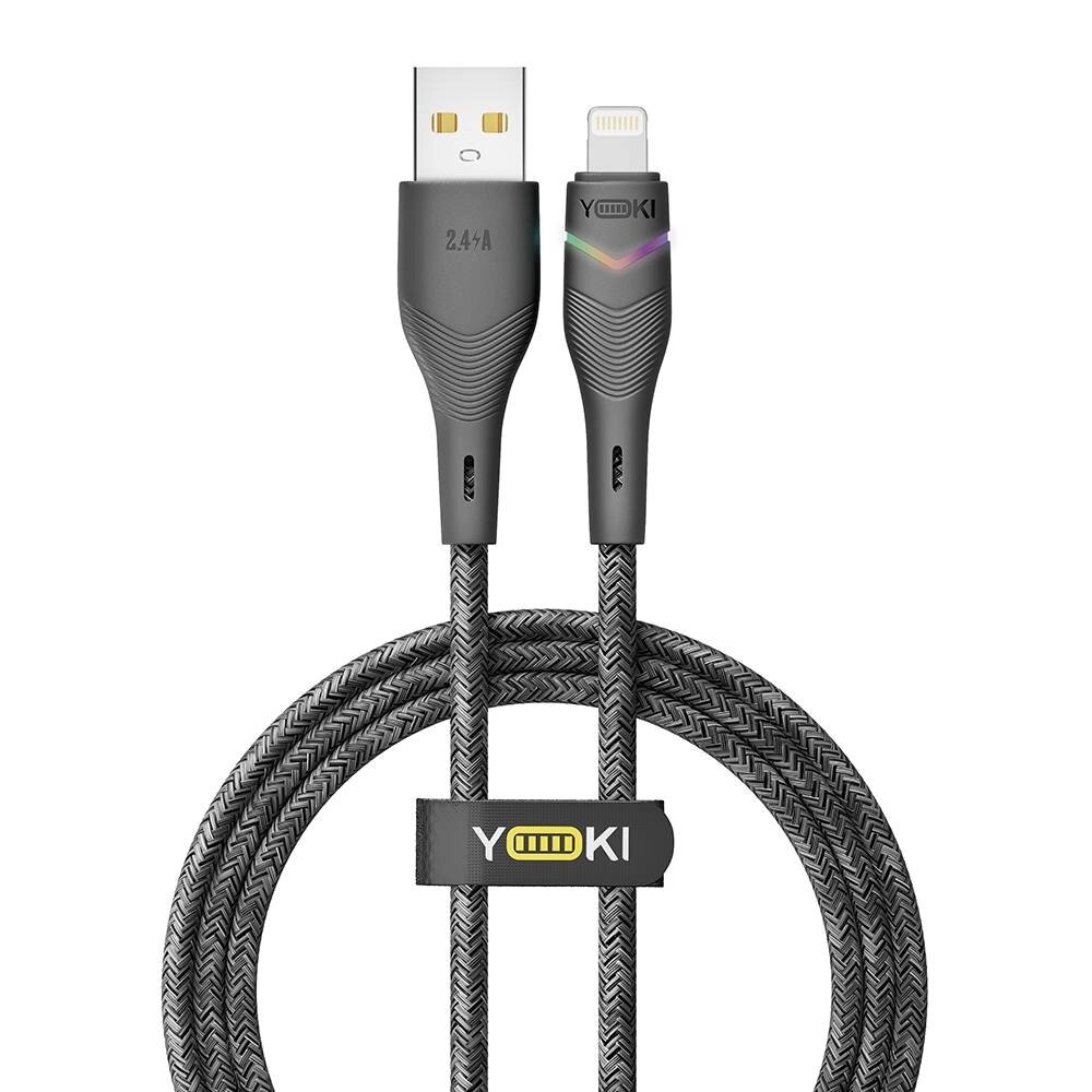 Кабель для заряджання та обміну даними Yoki YK-RG24 RGB Series USB/Lightning 12W 2.4A/5V 1.2 м Чорний від компанії Лізок - фото 1