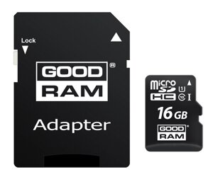 Карта памяти MicroSDHC 16GB UHS-I Class 10 Goodram + SD-adapter (M1AA-0160R12)