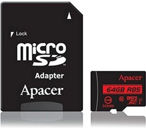 Карта памяти microsdhxc 64GB UHS-I class 10 apacer SD adapter (AP64GMCSX10U5-R)