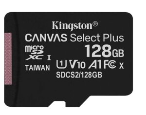 Карта памяти microsdxc 128GB UHS-I class 10 kingston canvas select plus R100MB/s (SDCS2/128GBSP)