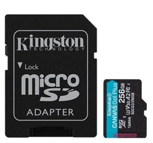 Карта пам'яті microsdxc 256GB UHS-I/U3 class 10 kingston canvas go plus R170/W90MB/s SD-адаптер (SDCG3/256GB)