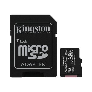 Карта пам'яті MicroSDXC 512GB UHS-I/U3 Class 10 Kingston Canvas Select Plus R100/W85MB/s SD-адаптер (SDCS2/512GB)