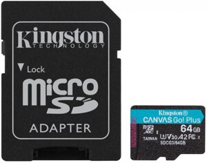 Карта пам'яті microsdxc 64GB UHS-I/U3 class 10 kingston canvas go! plus R170/W70MB/s + SD-адаптер (SDCG3/64GB)