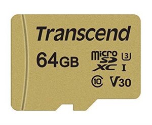 Карта памяти microsdxc 64GB UHS-I/U3 class 10 transcend 500S SD-adapter (TS64GUSD500S)