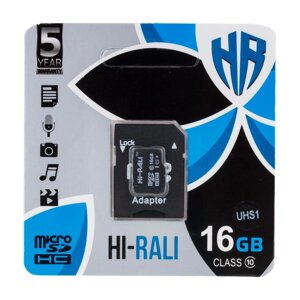 Карта пам'яті з адаптером Hi-Rali Micro SDHC 16gb UHS-1 Class 10 Чорний