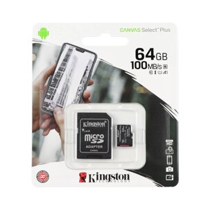 Карта пам'яті з адаптером MicroSDXC King Canvas Select Plus UHS-1 64gb Class 10 Чорний