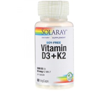 Комплекс Вітамін D3+K2 Solaray Vitamin D3 + K2 Soy Free 60 Veg Caps