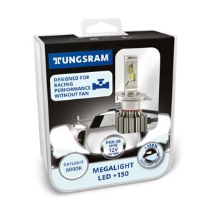 Комплект ламп LED головного світла Tungsram Megalight LED +200 12V H4 24W 6000K (2 шт. Коробка )