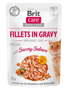 Консервований корм Brit Care Cat Fillets In Gravy with Savory Salmon Вологий корм з лососем для котів 85 г (100530/0525)