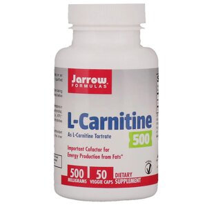 L-карнітин 500, 500 мг, L-Carnitine, Jarrow Formulas, 50 вегетаріанські капсули