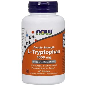 L-триптофан, подвійна концентрація, 1000 мг, L-Tryptophan, Double Strength, Now Foods, 60 таблеток