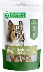 Ласощі для собак роли з кролика та тріски Nature's Protection snack for dogs rabbit and cod rolls 75 г (SNK46095)