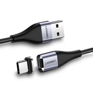 Магнитный кабель USB Type-C Ugreen для зарядки и передачи данных 1 м Черный (60207+60210)