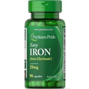 Мікроелемент Залізо Puritan's Pride Easy Iron 28 mg (Iron Glycinate) 90 Caps